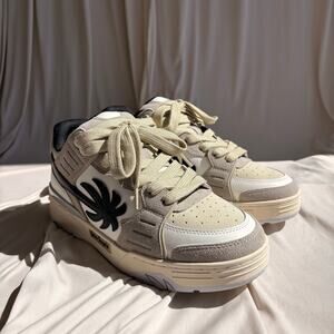 Palm Angels Venice Suede Sneakers - White, Black Palm Tree Logo, EU 44